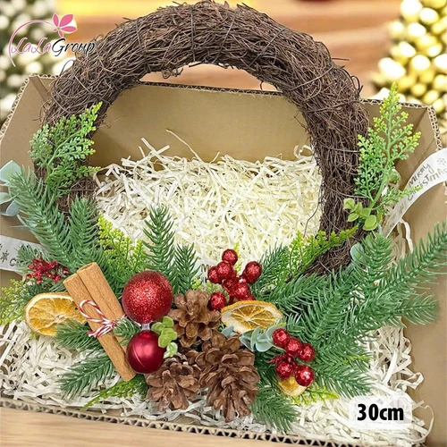 Vòng nguyệt quế 30cm Trang Trí Noel Kèm Đèn Led Phong Cách Cổ Điển