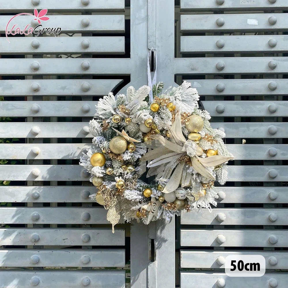 Vòng Nguyệt Quế 50cm Gam Vàng Sang Trọng Trang Trí Noel Kèm Đèn Led