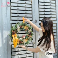 Vòng Nguyệt Quế Trang Trí Noel Phong Cách Vintage Ấm Áp 50cm Kèm Đèn Led