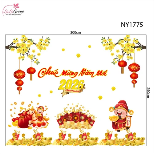 Combo Decal Trang Trí Tết Chúc Mừng Năm Mới 2026 Tài Lộc Thịnh Vượng