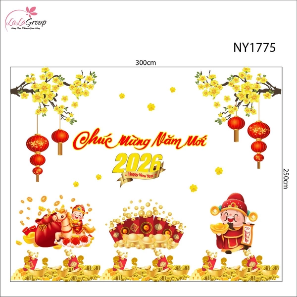 Combo Decal Trang Trí Tết Chúc Mừng Năm Mới 2026 Tài Lộc Thịnh Vượng