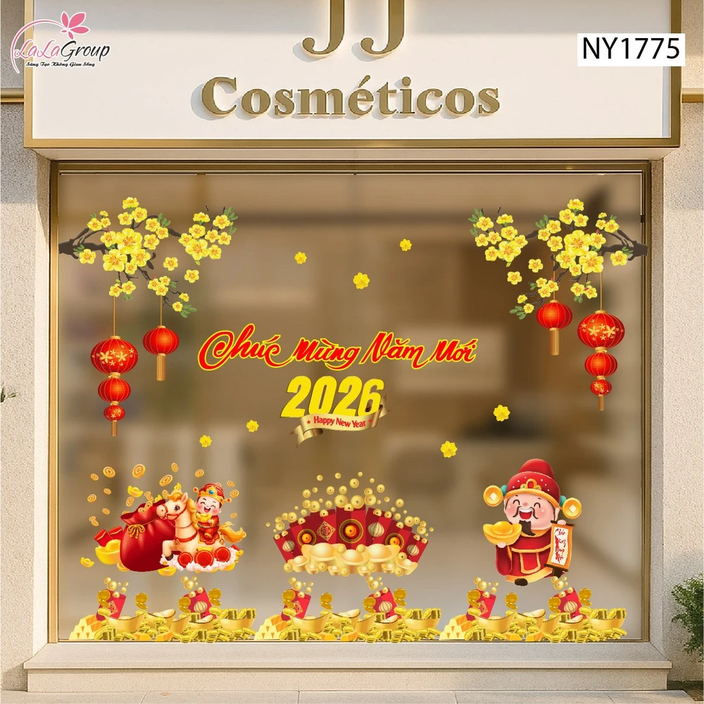 Combo Decal Trang Trí Tết Chúc Mừng Năm Mới 2026 Tài Lộc Thịnh Vượng