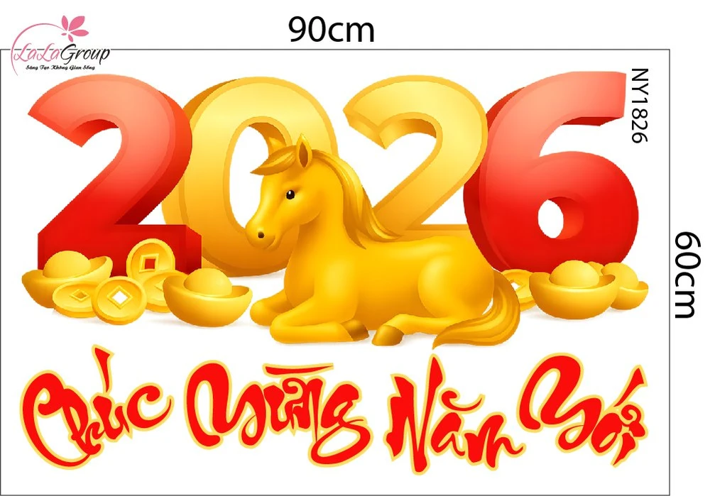 Combo Decal Trang Trí Tết Tuấn Mã Mừng Xuân Bính Ngọ 2026