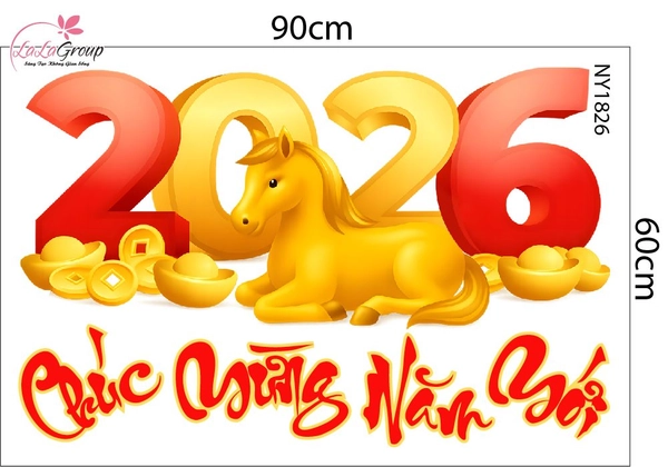 Combo Decal Trang Trí Tết Tuấn Mã Mừng Xuân Bính Ngọ 2026