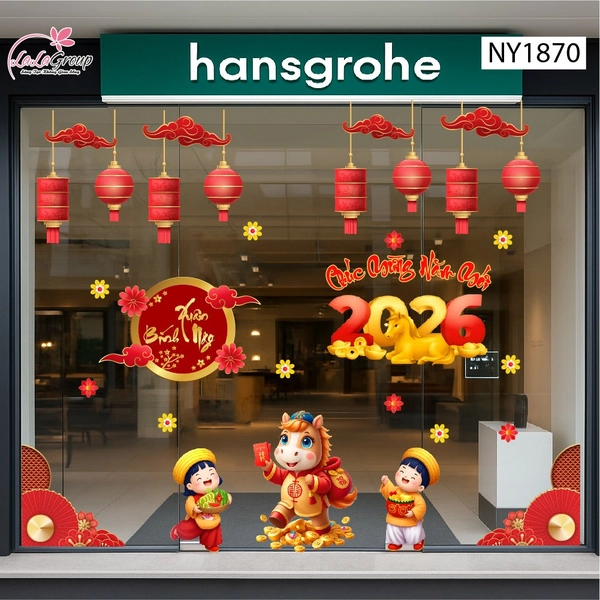 Combo Decal Trang Trí Tết Tuấn Mã Mừng Xuân Bính Ngọ 2026