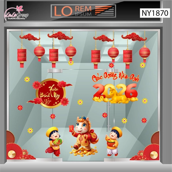 Combo Decal Trang Trí Tết Tuấn Mã Mừng Xuân Bính Ngọ 2026