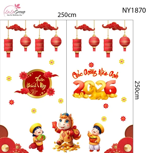 Combo Decal Trang Trí Tết Tuấn Mã Mừng Xuân Bính Ngọ 2026