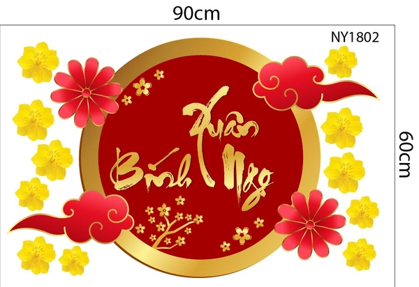 Combo Decal Trang Trí Tết Tuấn Mã Mừng Xuân Bính Ngọ 2026