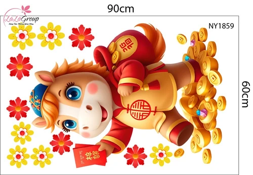 Combo Decal Trang Trí Tết Tuấn Mã Mừng Xuân Bính Ngọ 2026