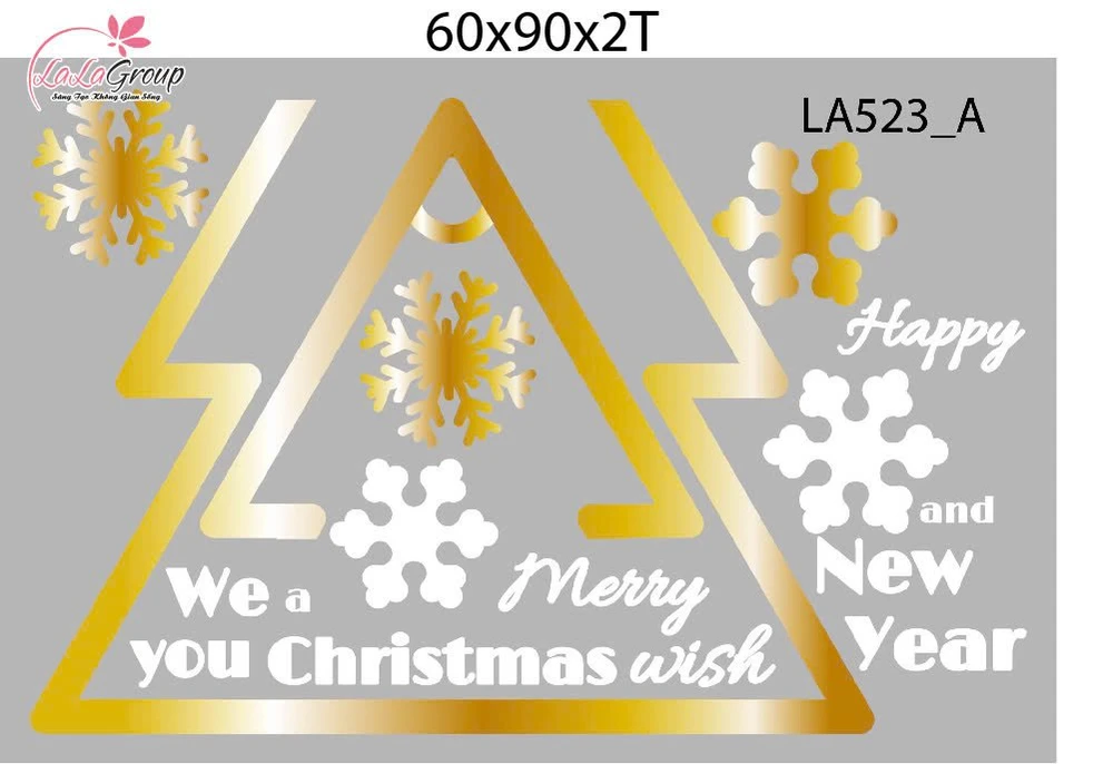 Combo Decal Trang Trí Noel Merry Christmas Và Cây Thông Nơ Vàng