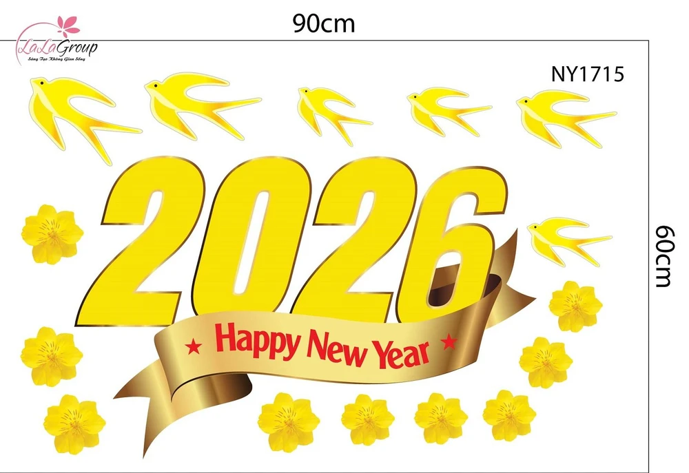 Combo Decal Trang Trí Tết Chúc Mừng Năm Mới 2026 Tài Lộc Thịnh Vượng