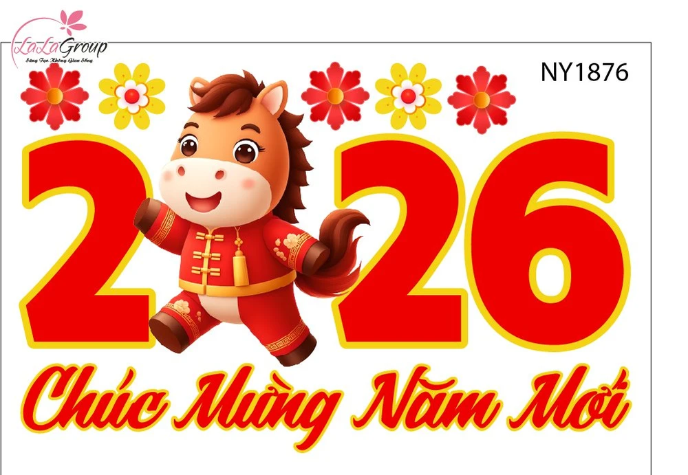 Decal Trang Trí Tết Lân Vàng Gõ Cửa Tài Lộc Sum Vầy