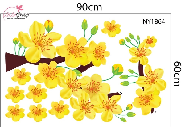 Decal Trang Trí Tết Lân Vàng Gõ Cửa Tài Lộc Sum Vầy