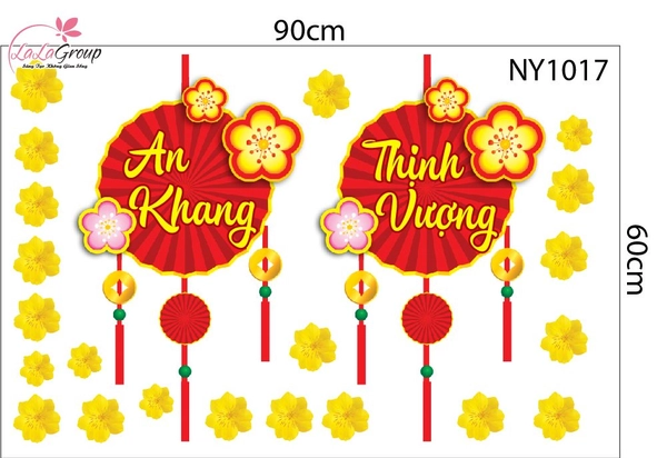 Decal Trang Trí Tết Lân Vàng Gõ Cửa Tài Lộc Sum Vầy