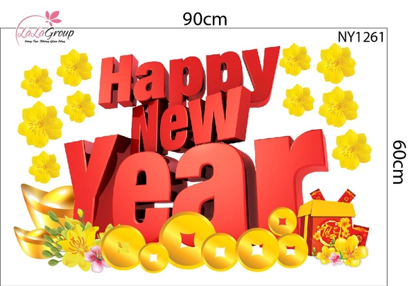 Decal Trang Trí Tết Lân Vàng Gõ Cửa Tài Lộc Sum Vầy