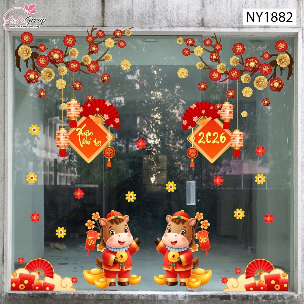 Decal Trang Trí Tết Tuấn Mã Tài Lộc Bình An Đủ Đầy