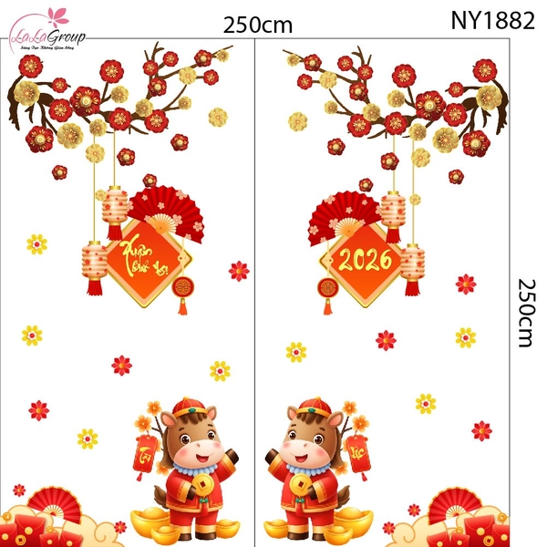 Decal Trang Trí Tết Tuấn Mã Tài Lộc Bình An Đủ Đầy