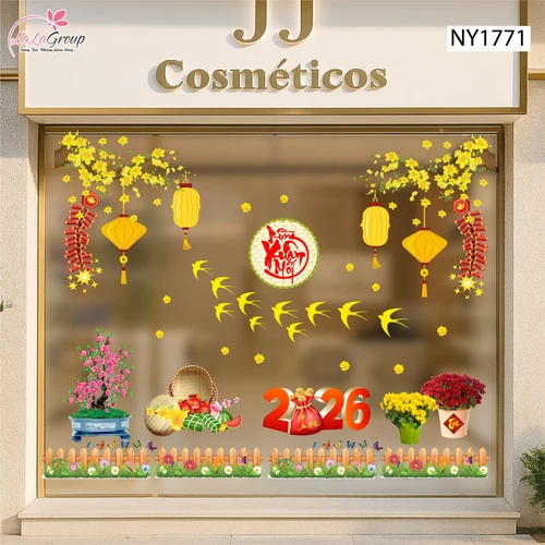 Combo Decal Trang Trí Tết Én Vàng Bay Lượn Mừng Xuân Mới Bính Ngọ