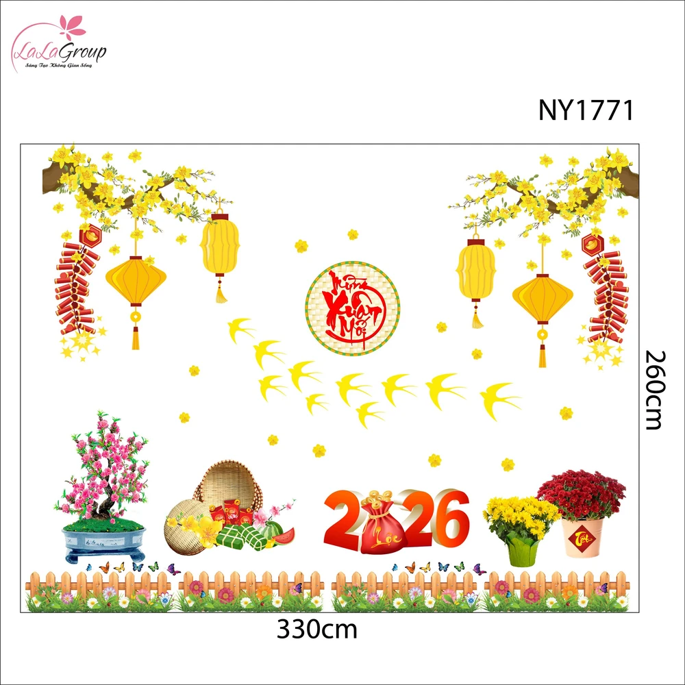 Combo Decal Trang Trí Tết Én Vàng Bay Lượn Mừng Xuân Mới Bính Ngọ
