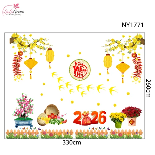 Combo Decal Trang Trí Tết Én Vàng Bay Lượn Mừng Xuân Mới Bính Ngọ