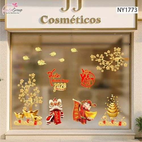 Combo Decal Trang Trí Tết Thần Tài Và Lân Phát Tài 2026