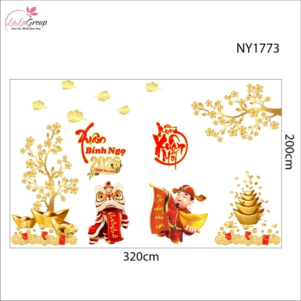 Combo Decal Trang Trí Tết Thần Tài Và Lân Phát Tài 2026