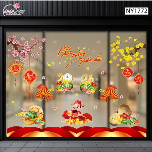 Combo Decal Trang Trí Tết Xuân Bính Ngọ Thần Tài Phúc Lộc 2026