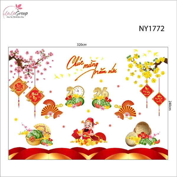 Combo Decal Trang Trí Tết Xuân Bính Ngọ Thần Tài Phúc Lộc 2026