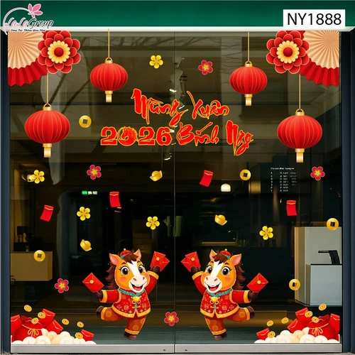 Combo Decal Trang Trí Tết Mừng Xuân Bính Ngọ 2026 Tài Lộc Dồi Dào
