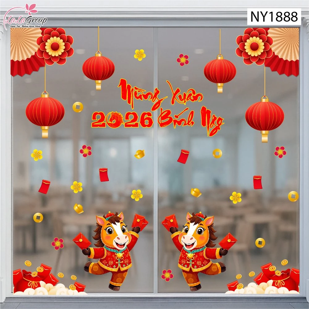 Combo Decal Trang Trí Tết Mừng Xuân Bính Ngọ 2026 Tài Lộc Dồi Dào