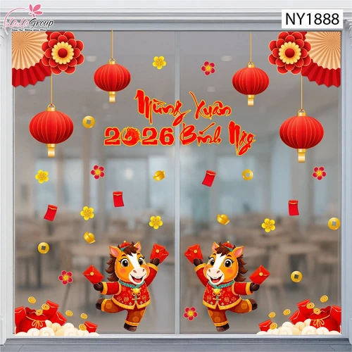 Combo Decal Trang Trí Tết Mừng Xuân Bính Ngọ 2026 Tài Lộc Dồi Dào