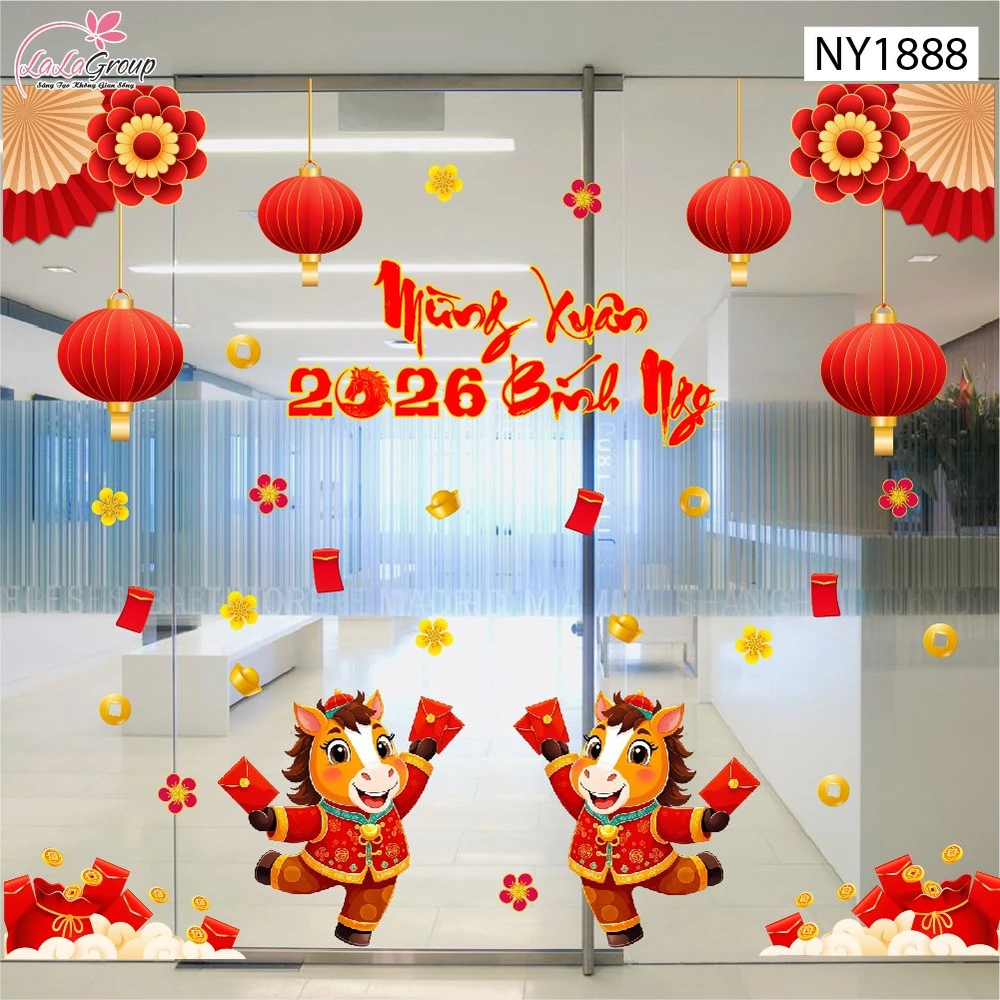 Combo Decal Trang Trí Tết Mừng Xuân Bính Ngọ 2026 Tài Lộc Dồi Dào