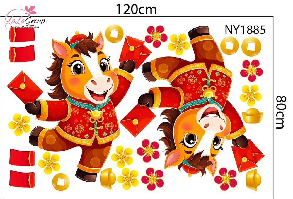 Combo Decal Trang Trí Tết Mừng Xuân Bính Ngọ 2026 Tài Lộc Dồi Dào