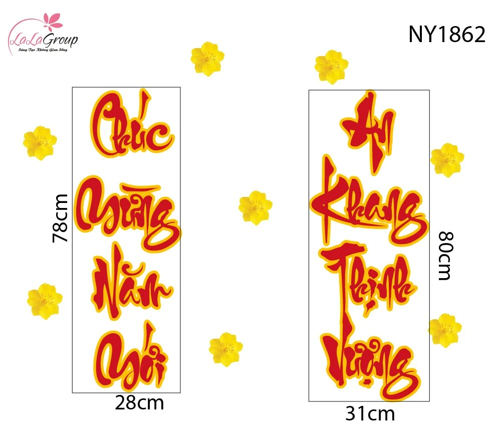 Decal Trang Trí Tết Chúc Mừng Năm Mới An Khang Thịnh Vượng Và Mai Vàng