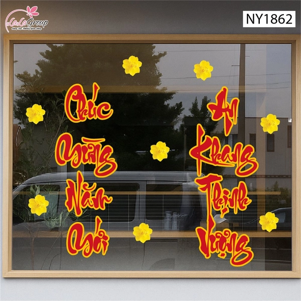 Decal Trang Trí Tết Chúc Mừng Năm Mới An Khang Thịnh Vượng Và Mai Vàng