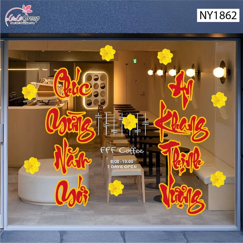 Decal Trang Trí Tết Chúc Mừng Năm Mới An Khang Thịnh Vượng Và Mai Vàng