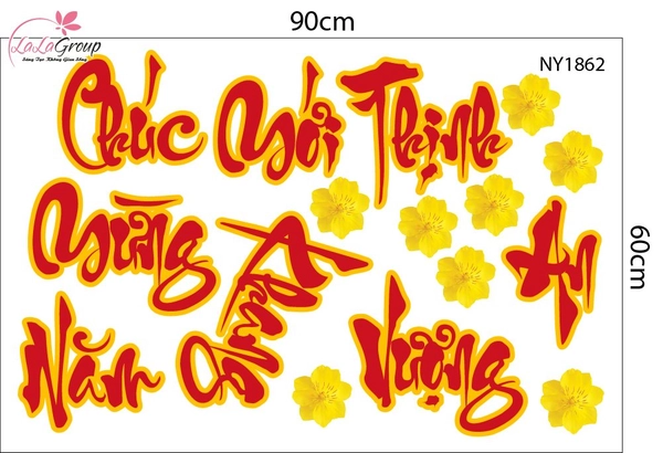 Decal Trang Trí Tết Chúc Mừng Năm Mới An Khang Thịnh Vượng Và Mai Vàng