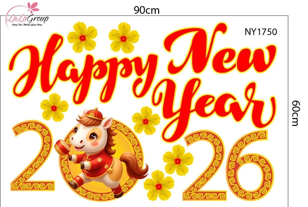 Combo Decal Trang Trí Tết Happy New Year Bính Ngọ 2026
