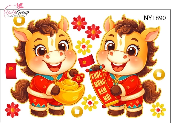 Decal Trang Trí Tết Tuấn Mã Chúc Xuân Thịnh Vượng