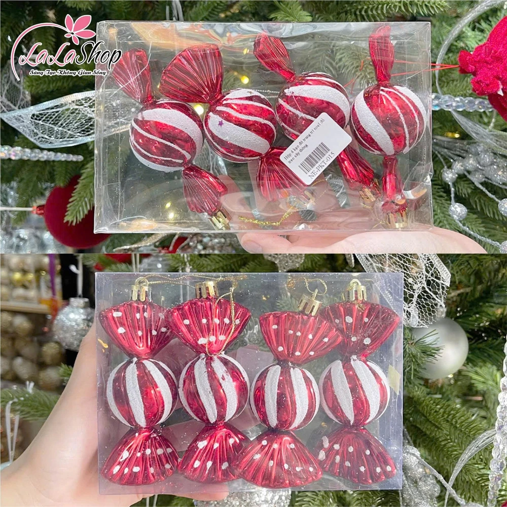 Hộp 4 kẹo đỏ trang trí noel đồ treo cây thông (Giao Ngẫu Nhiên)