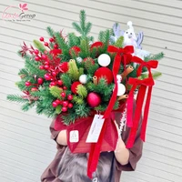 Chậu thông để bàn tone đỏ nhung sang trọng full phụ kiện trang trí giáng sinh mẫu mới