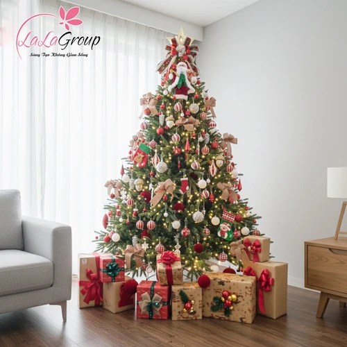 Cây Thông Noel PE 3 Loại Lá Cao 2m1 Full Phụ Kiện Ông Già Noel Và Những Quả Châu Xinh Xắn