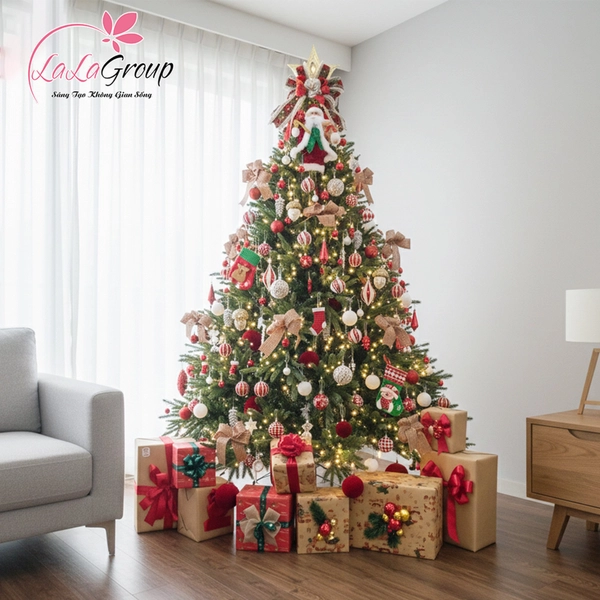 Cây Thông Noel PE 3 Loại Lá Cao 2m1 Full Phụ Kiện Ông Già Noel Và Những Quả Châu Xinh Xắn