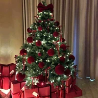 Cây Thông Noel PE 3 Loại Lá Cao 1m8 Full Phụ Kiện Châu Nhung Đỏ Cao Cấp