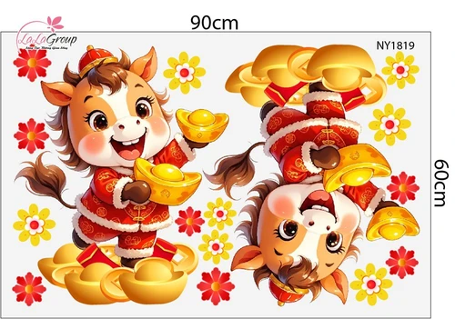 Combo Decal Trang Trí Tết Bính Ngọ Thần Tài Gõ Cửa Rước Lộc Vào Nhà