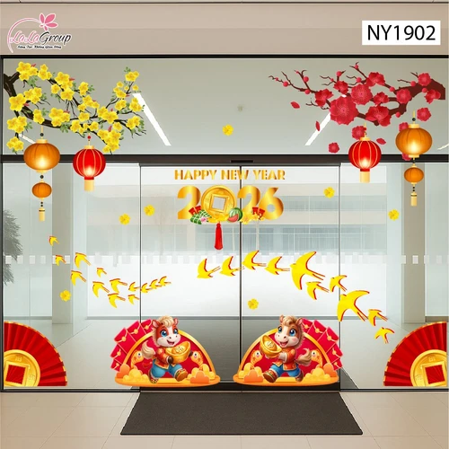Combo Decal Trang Trí Tết Bính Ngọ Én Vàng Đón Xuân