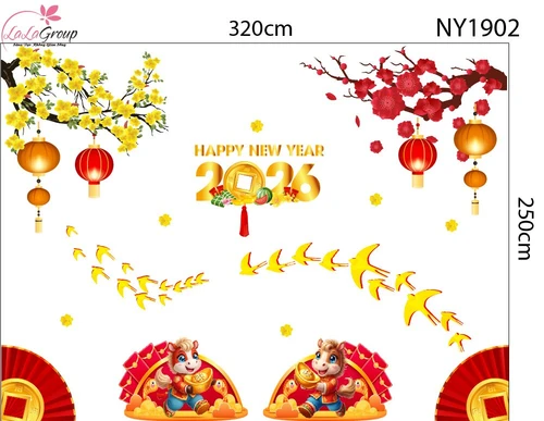 Combo Decal Trang Trí Tết Bính Ngọ Én Vàng Đón Xuân