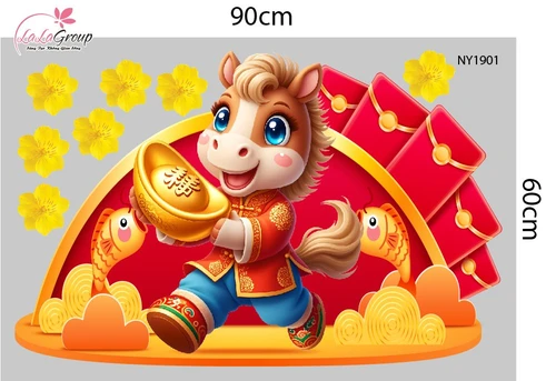 Combo Decal Trang Trí Tết Bính Ngọ Én Vàng Đón Xuân