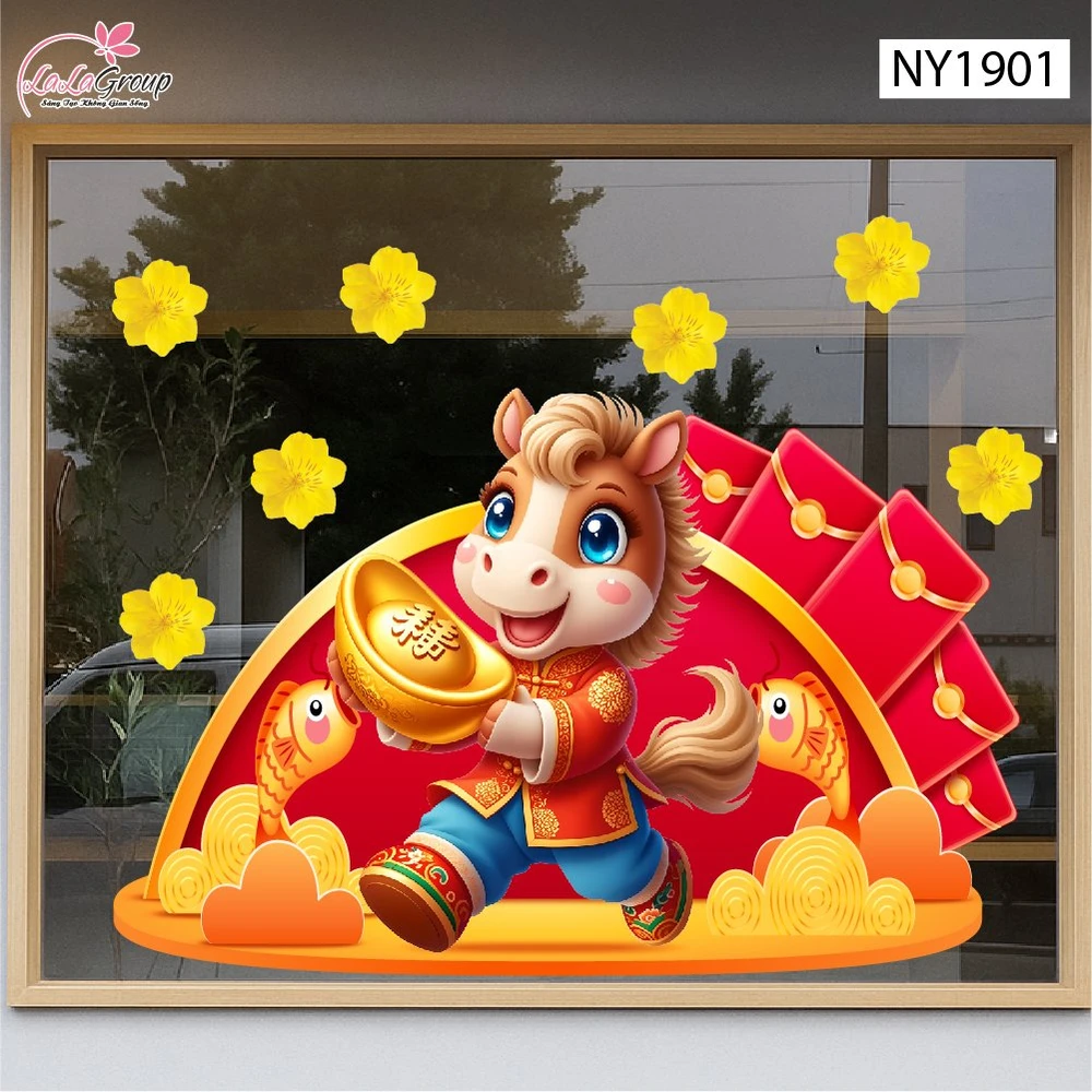 Decal Trang Trí Tết Tuấn Mã Hạnh Phúc Tài Lộc