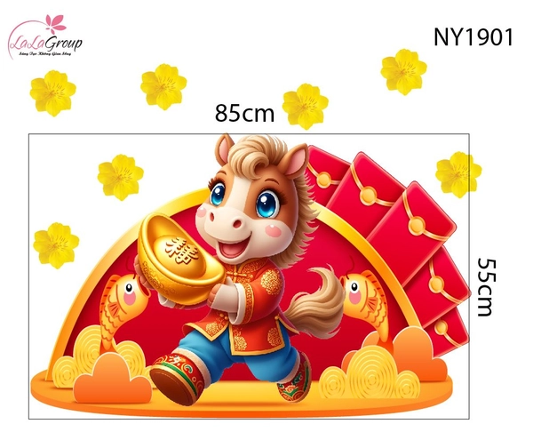 Decal Trang Trí Tết Tuấn Mã Hạnh Phúc Tài Lộc